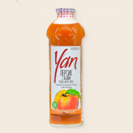 Персиково-яблочный сок прямого холодного отжима YAN 930мл