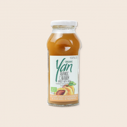Абрикосово-яблочный сок органик прямого холодного отжима YAN ORGANIC 250мл