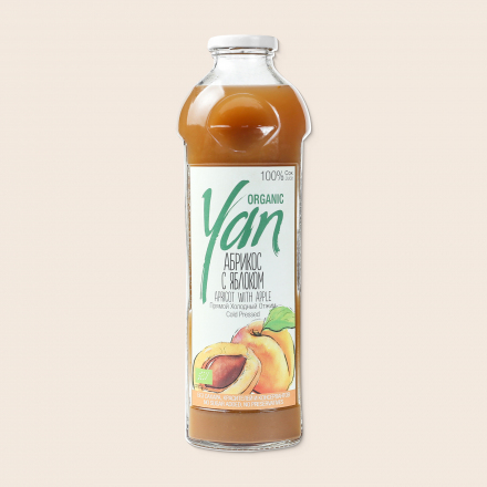 Абрикосово-яблочный сок органик прямого холодного отжима YAN ORGANIC 930мл