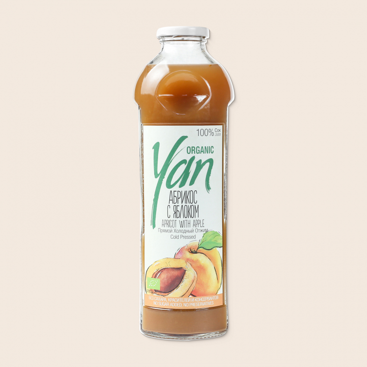 Абрикосово-яблочный сок органик прямого холодного отжима YAN ORGANIC 930мл
