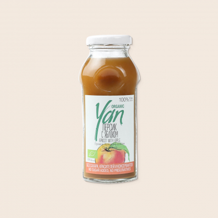Персиково-яблочный сок органик прямого холодного отжима YAN ORGANIC 250мл