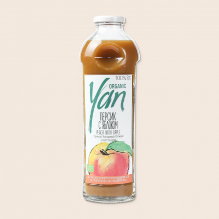 Персиково-яблочный сок органик прямого холодного отжима YAN ORGANIC 930мл